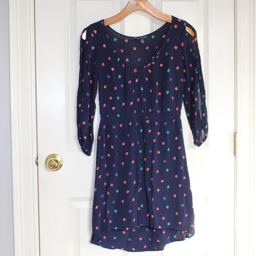 Navy Printed Longsleeve Dress